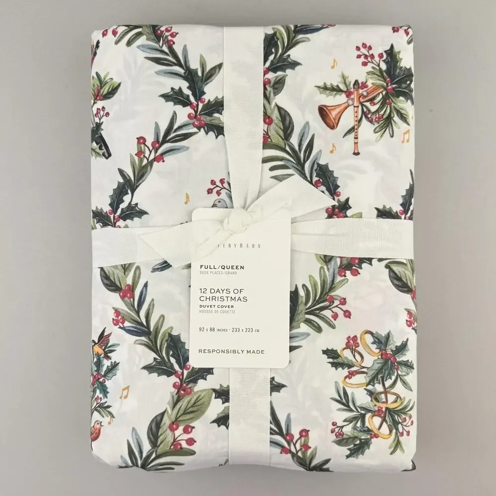 Pottery Barn 12 Days Of Christmas Duvet Cover FULL/QUEEN 92x88 Cotton Holiday